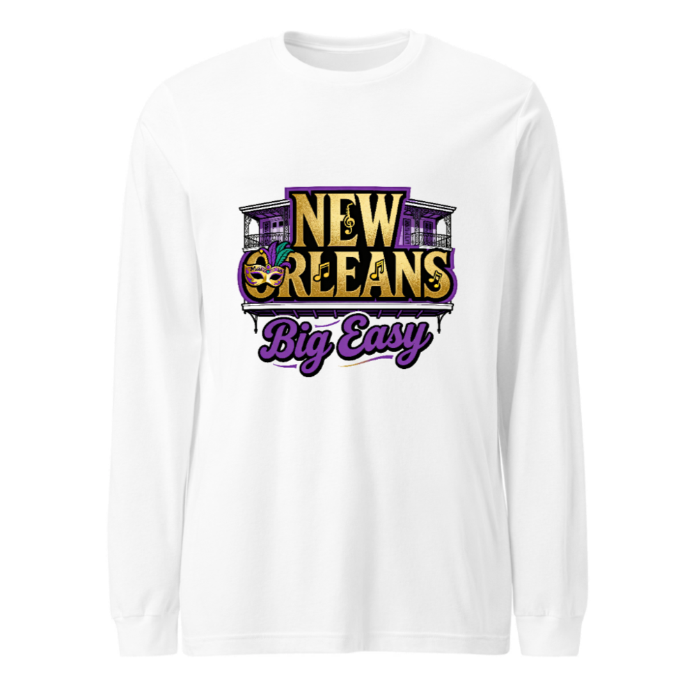 New Orleans Big Easy Unisex Long Sleeve Tee - Mardi Gras & Jazz Design