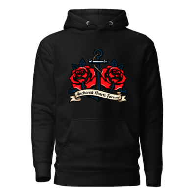 Anchored Hearts Forever Hoodie - Unisex Premium Pullover with Rose Anchor Tattoo Design