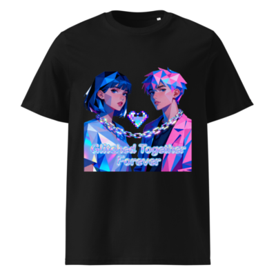 Unisex Organic Cotton T-Shirt - Glitched Together Forever Pixel Art Design