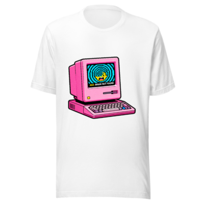 Pink Retro Computer T-Shirt | 404 Brain Not Found Error Design Unisex Staple Tee