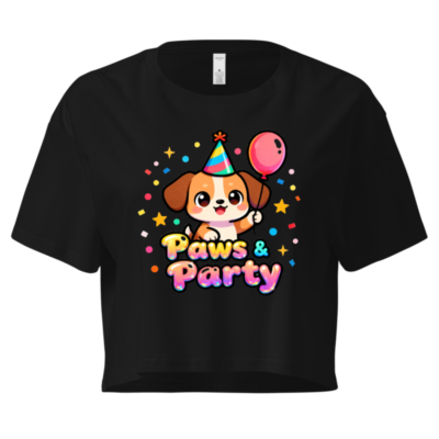 Women's Paws & Party Crop Top - Cute Dog Birthday Tee with Balloon & Confetti