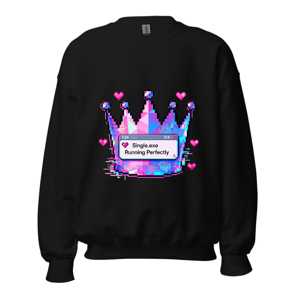 Pixel Crown Sweatshirt - Y2K Single.exe Running Perfectly Unisex Crew Neck