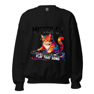 Unisex Crew Neck Sweatshirt - Mister DJ Cat Play That Song Graphic