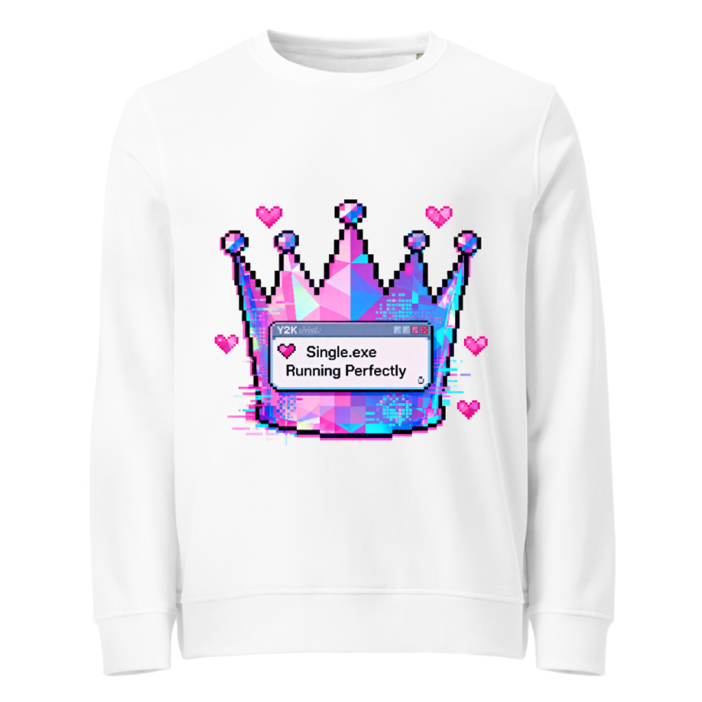 Unisex Organic Sweatshirt | Pixel Crown & Single.exe Running Perfectly Design