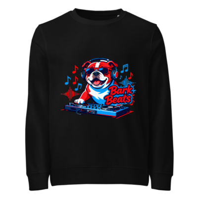Bark Beats DJ Bulldog Unisex Organic Sweatshirt - Eco-Friendly, Comfortable