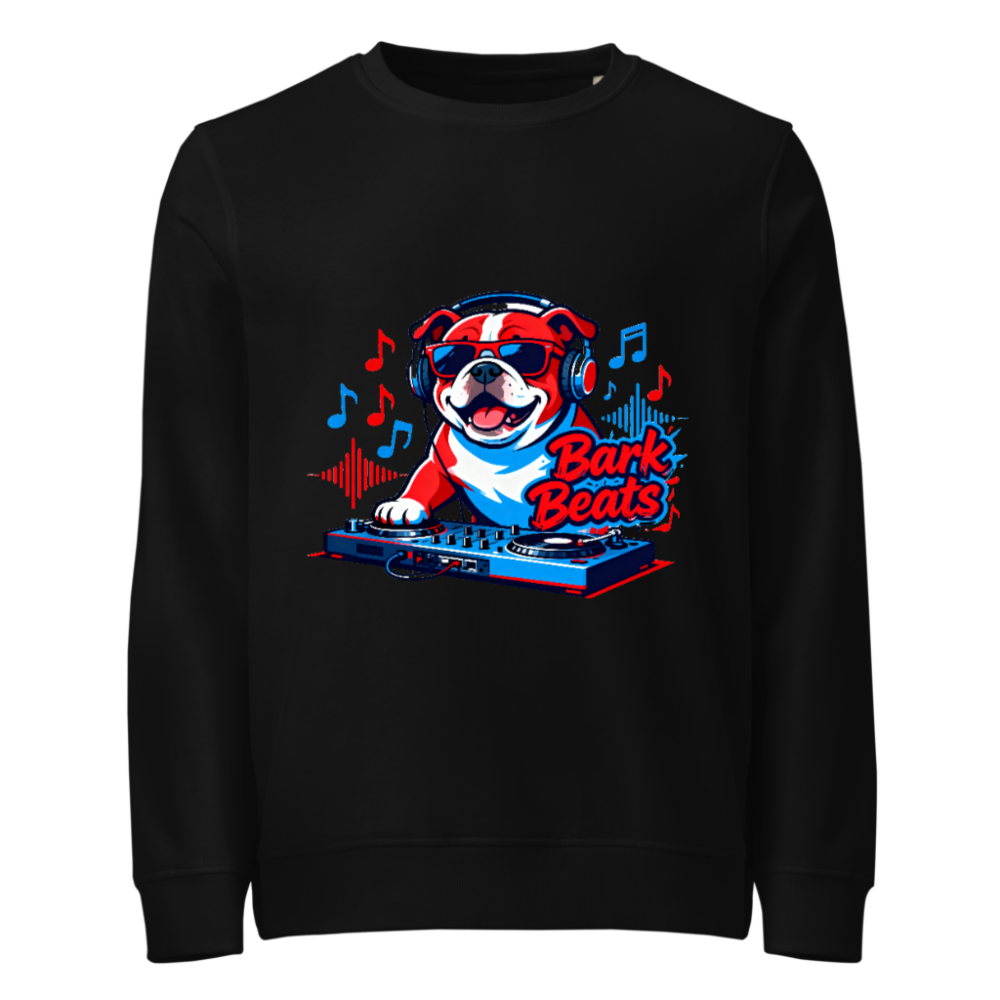 Bark Beats DJ Bulldog Unisex Organic Sweatshirt - Eco-Friendly, Comfortable