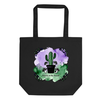 Eco Black Tote Bag | Prickle in the Woods Cactus & Mushrooms Design