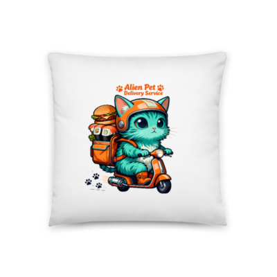 Alien Pet Delivery Service Cat on Scooter Pillow | 18" x 18" Basic Pillow