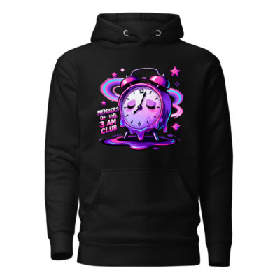 Unisex 3 AM Club Alarm Clock Hoodie - Purple Glitch Design