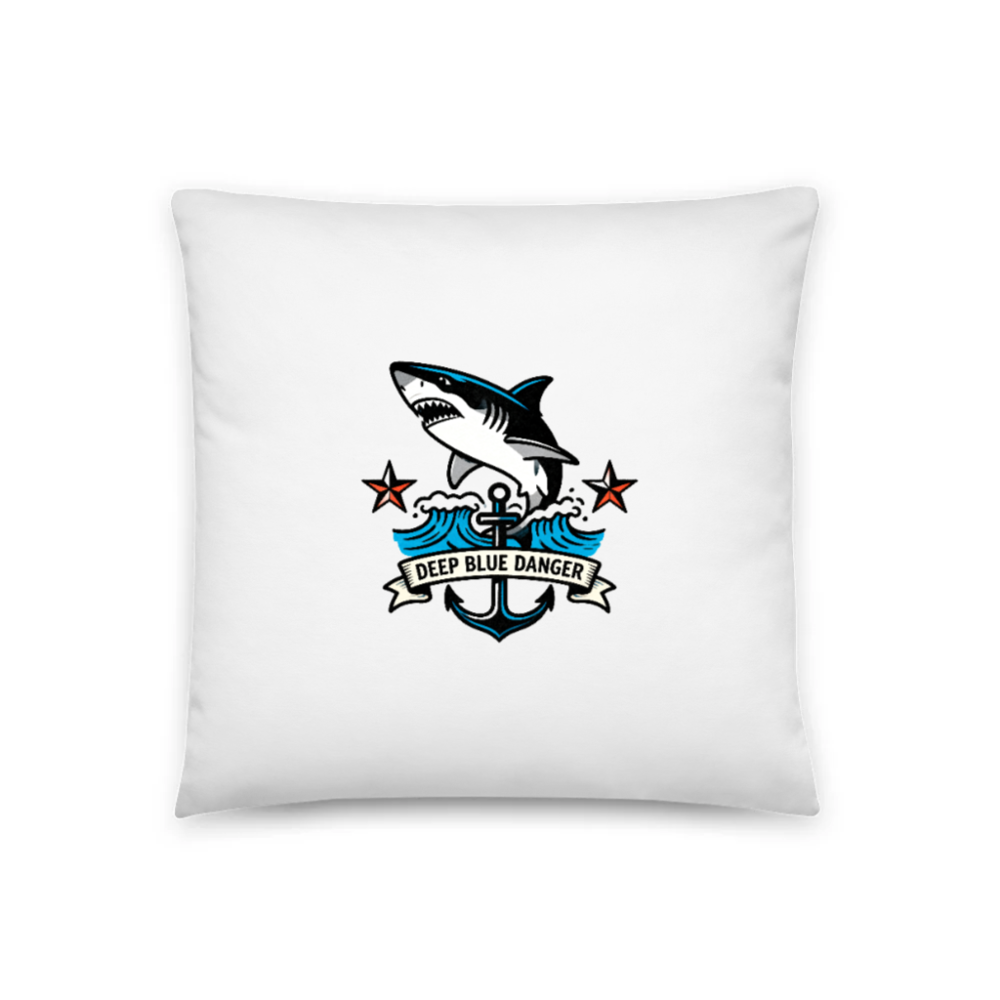 Deep Blue Danger Shark Anchor Pillow 18"x18" - Nautical Decorative Throw Pillow