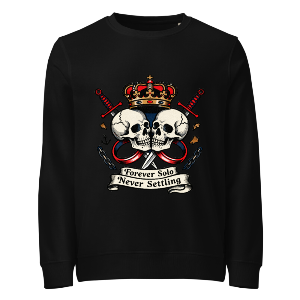 Unisex Organic Sweatshirt | Forever Solo Never Settling Skull Crown Design