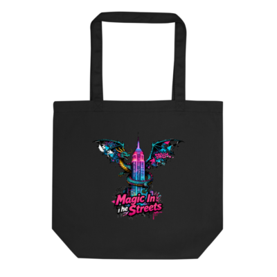 Eco Black Tote Bag | Magic in the Streets Dragon & Empire State Building Design