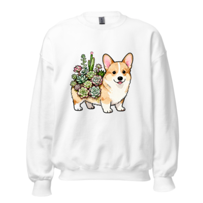 Corgi Succulent Plant Crew Neck Sweatshirt - Unisex Soft Comfort