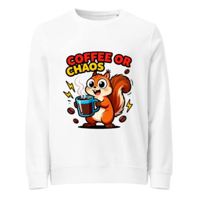 Coffee or Chaos Squirrel Organic Sweatshirt | Unisex Eco-Friendly Crewneck