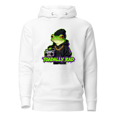 Toadally Rad Unisex Premium Pullover Hoodie - Frog with Boombox & Gold Chain