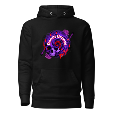 Doom Groove Skull Hoodie - Unisex Premium Pullover, Purple Spiral Design