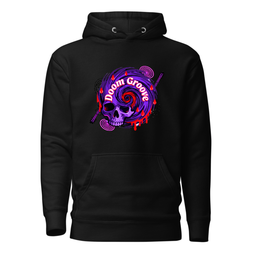 Doom Groove Skull Hoodie - Unisex Premium Pullover, Purple Spiral Design