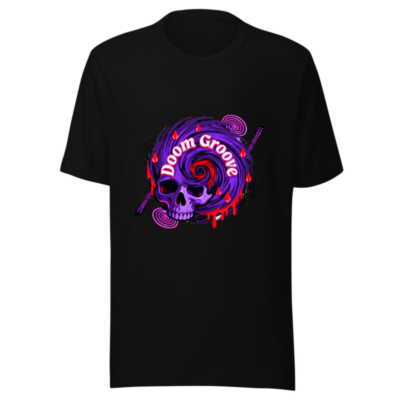 Doom Groove Skull T-Shirt - Unisex Staple Tee, Purple Psychedelic Design