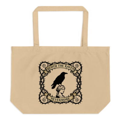 Organic Tote Bag with Quoth the Raven Nevermore Design | Eco-Friendly Large Canvas Tote