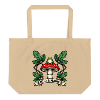 Organic Tote Bag with Frog & Mushroom Design | Mud & Magic