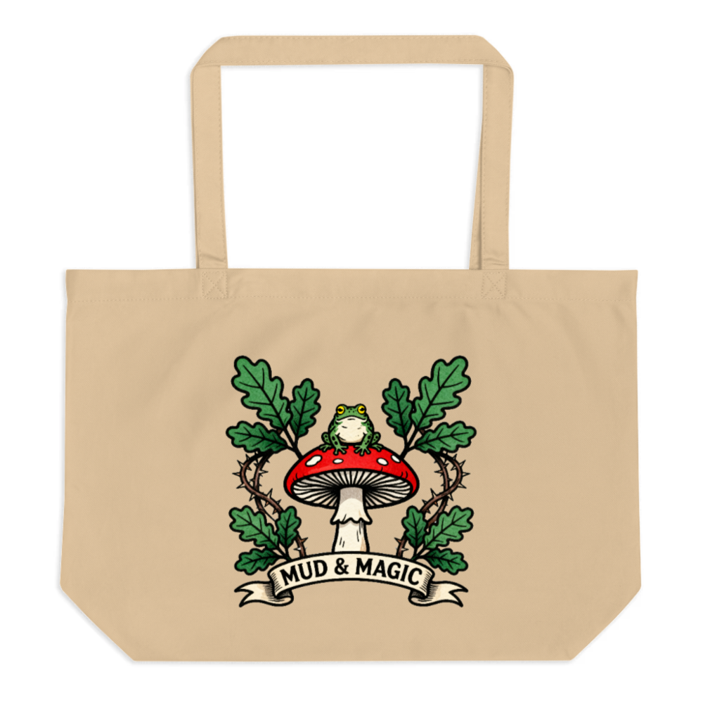 Organic Tote Bag with Frog & Mushroom Design | Mud & Magic