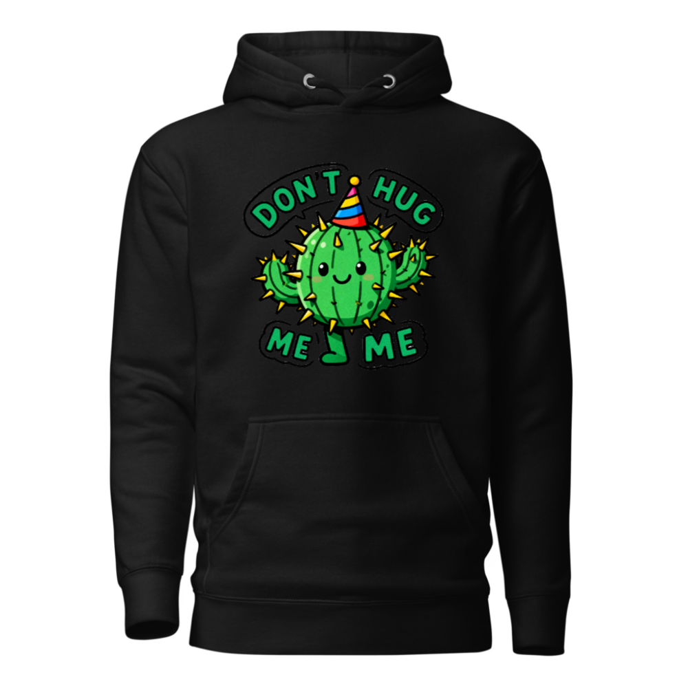 Unisex Premium Pullover Hoodie - Don't Hug Me, I'm a Cactus with Party Hat