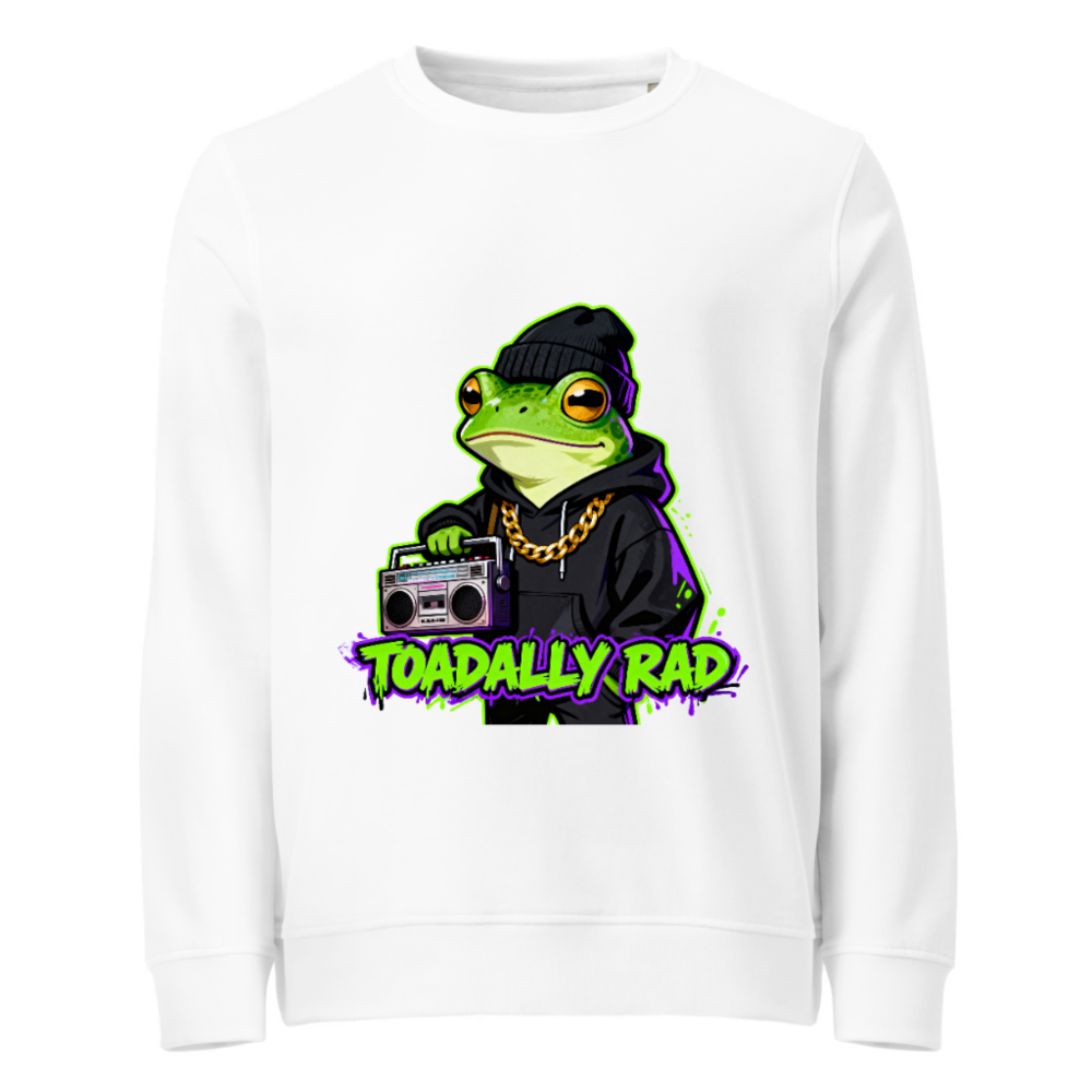 Unisex Organic Sweatshirt | Toadally Rad Frog with Boombox & Gold Chain