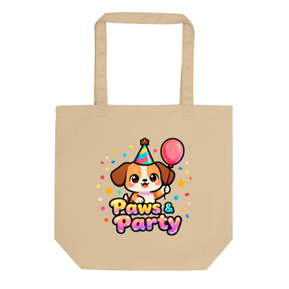 Eco Oyster Tote Bag | Paws & Party Dog Birthday Design, Reusable Canvas Tote