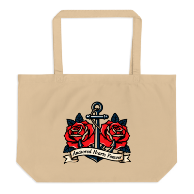 Organic Tote Bag with Anchor & Roses Design | Eco-Friendly Large Canvas Bag