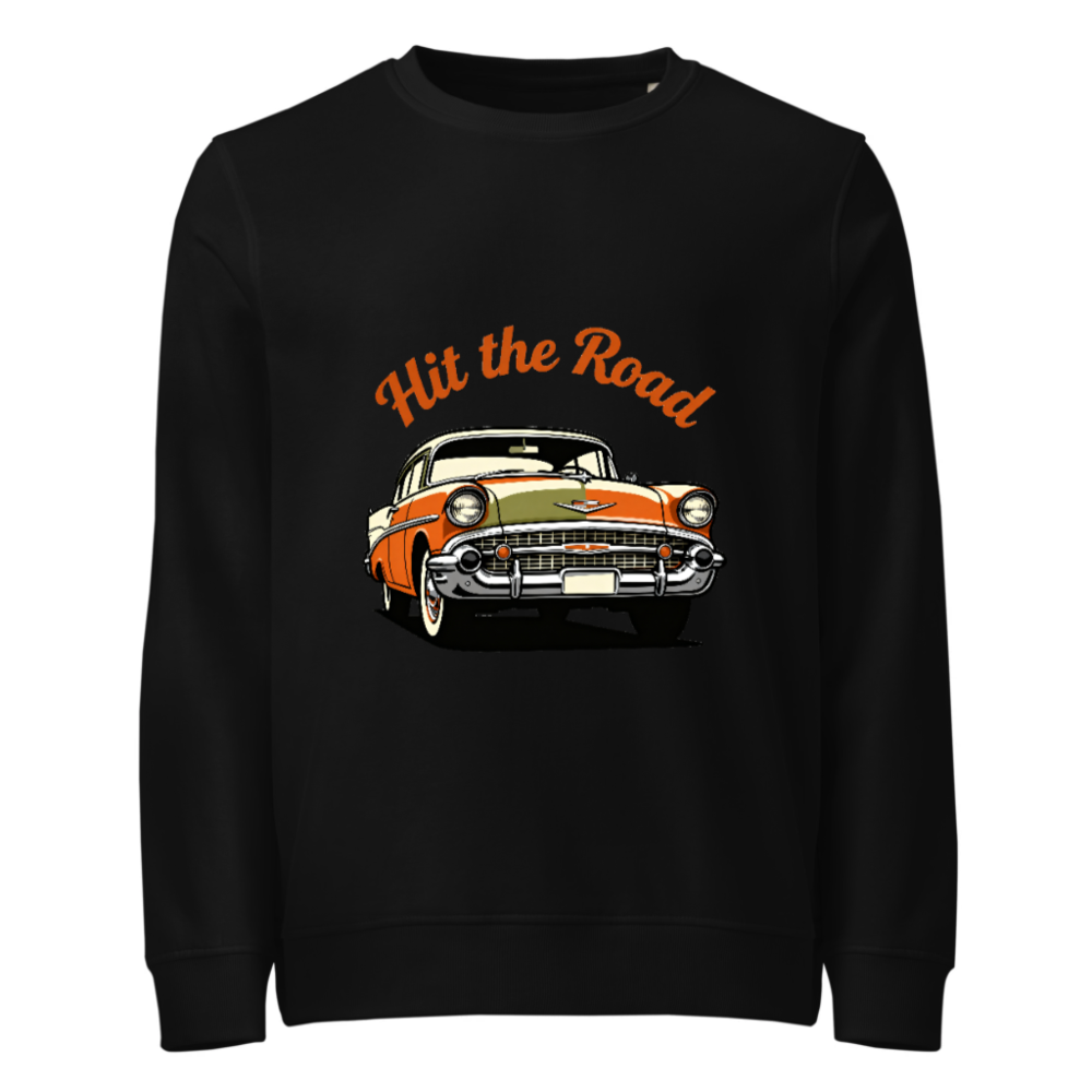 Unisex Organic Sweatshirt - Hit the Road Classic Car Graphic, Eco-Friendly & Comfortable
