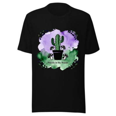 Prickle in the Woods Unisex T-Shirt | Cactus & Mushrooms Watercolor Design
