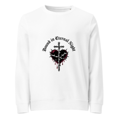 Unisex Organic Sweatshirt | Bound in Eternal Night Heart & Cross Design