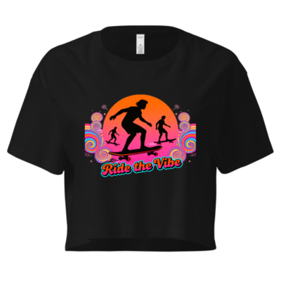 Women's Crop Top - Ride the Vibe Skateboard Graphic Tee, Short Sleeve