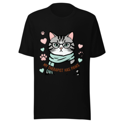 Unisex T-Shirt: My Therapist Has Paws Cat with Glasses & Scarf - Soft Comfort Fit