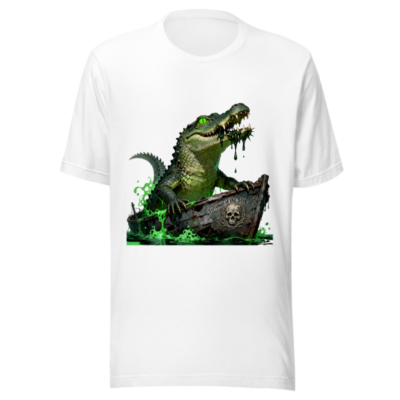 Unisex Staple T-Shirt: Crocodile in Boat with Green Glow - Ferryman of the Styx