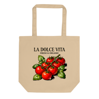 Eco Oyster Tote Bag | Organic Cotton Tote with Tomato & Basil Illustration
