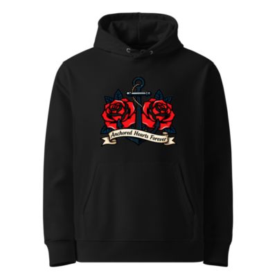 Anchored Hearts Forever Hoodie | Unisex Eco-Friendly Sweatshirt with Nautical Rose Tattoo Design