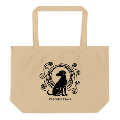 Organic Tote Bag with Peaceful Paws Dog Design | Large Eco-Friendly Canvas Bag