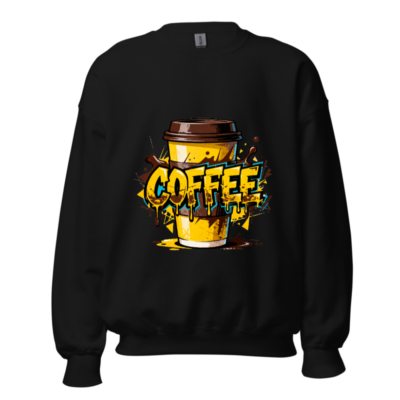 Unisex Coffee Crew Neck Sweatshirt | Yellow & Brown Graphic Design