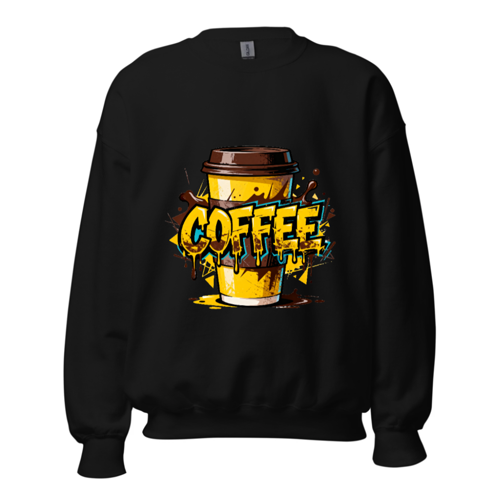 Unisex Coffee Crew Neck Sweatshirt | Yellow & Brown Graphic Design