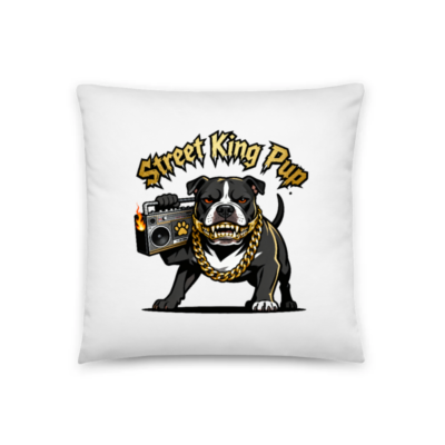 Street King Pup - 18" x 18" Basic Pillow with Bold Dog & Boombox Graphic