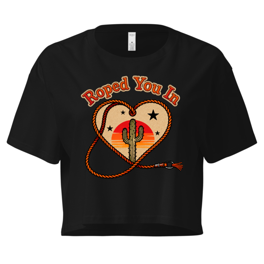 Women's Crop Top - Roped You In Cactus Sunset Heart Western Tee