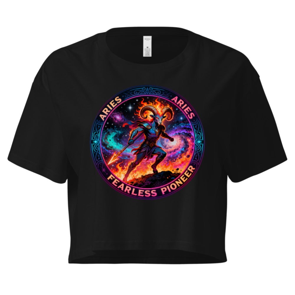 Aries Fearless Pioneer Women's Crop Top - Cosmic Ram Warrior Design