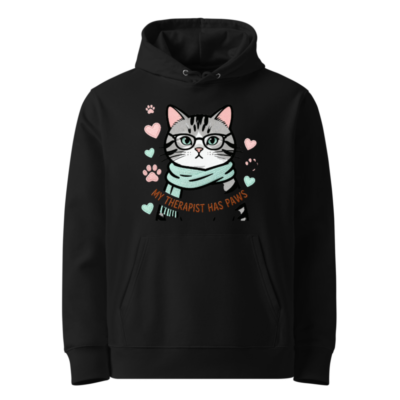 Unisex Eco Hoodie - My Therapist Has Paws Cat Graphic Sweatshirt