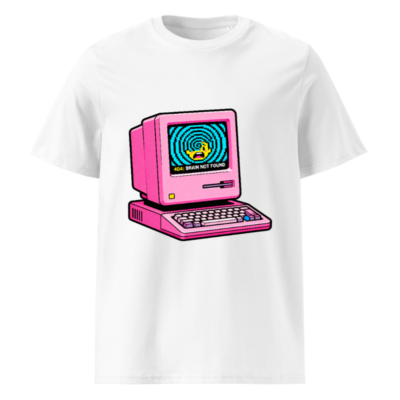 Pink Retro Computer T-Shirt | 404 Brain Not Found Error Design