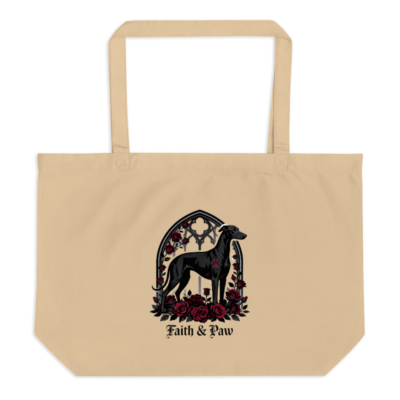Large Organic Tote Bag with Gothic Greyhound & Roses Design | Faith & Paw
