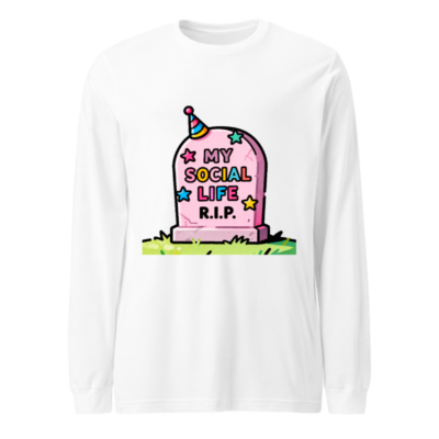 My Social Life R.I.P. Unisex Long Sleeve Tee - Pink Tombstone Party Hat Design