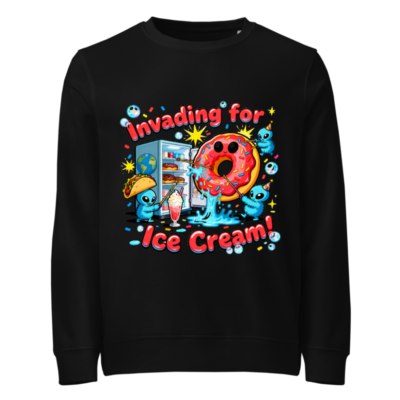 Invading for Ice Cream! Unisex Organic Sweatshirt - Blue Aliens & Donut Fun
