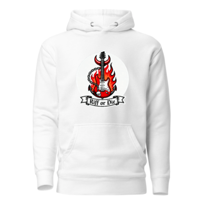 Unisex Premium Pullover Hoodie - Riff or Die Guitar Flame Design