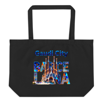 Gaudi City Barcelona Organic Tote Bag - Large Black Eco-Friendly Tote